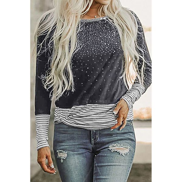 ins european and american large size striped splicing pullover womens amazon foreign trade casual all-match round neck t-shirt, White
ins european and american large size striped splicing pullover womens amazon foreign trade casual all-match round neck t-shirt, White
