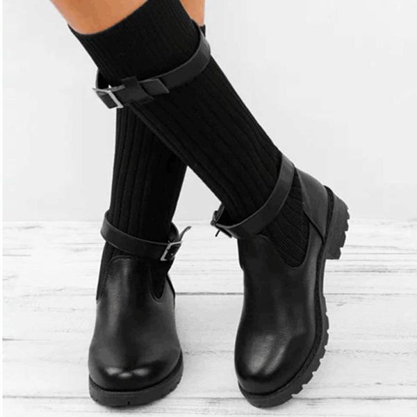 boots 2021 winter women's fashion buckle low heel mid calf square set foot sock zapatos de mujer1, Black
boots 2021 winter women's fashion buckle low heel mid calf square set foot sock zapatos de mujer1, Black