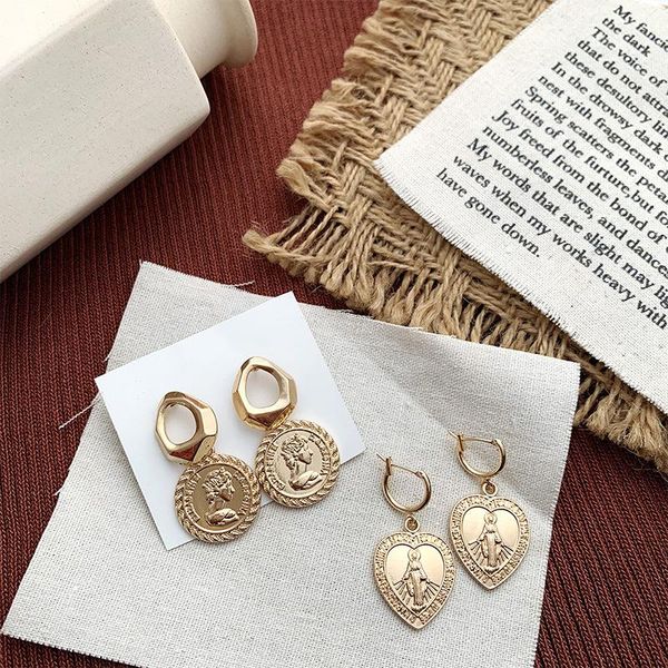 ujbox european american earrings gold coin love heart earrings gold alloy virgin mary without pierced gift, Silver
ujbox european american earrings gold coin love heart earrings gold alloy virgin mary without pierced gift, Silver