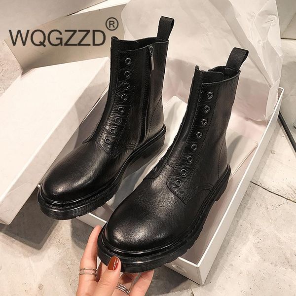bottes femme motorcycle boots women's new winter shoes genuine leather metal decoration british style ankle boots botas mujer, Black
bottes femme motorcycle boots women's new winter shoes genuine leather metal decoration british style ankle boots botas mujer, Black