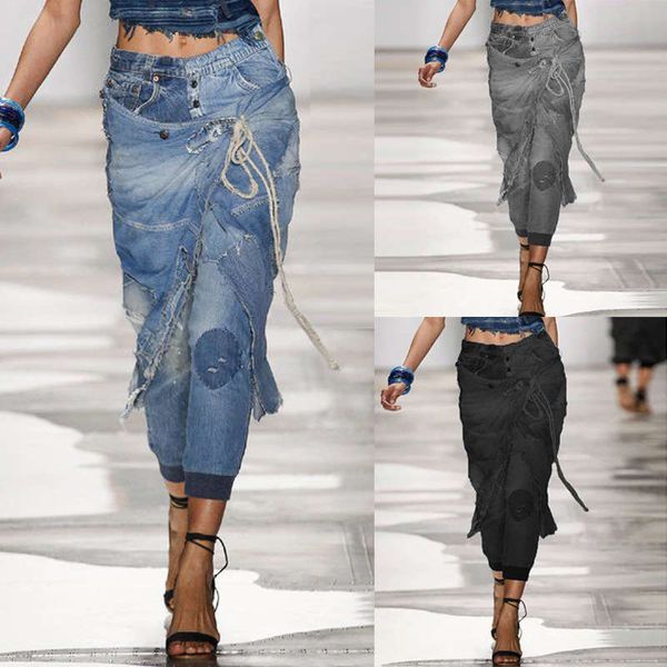 jeans women's oversized perforated lace up trendy rib leggings, Blue 
jeans women's oversized perforated lace up trendy rib leggings, Blue