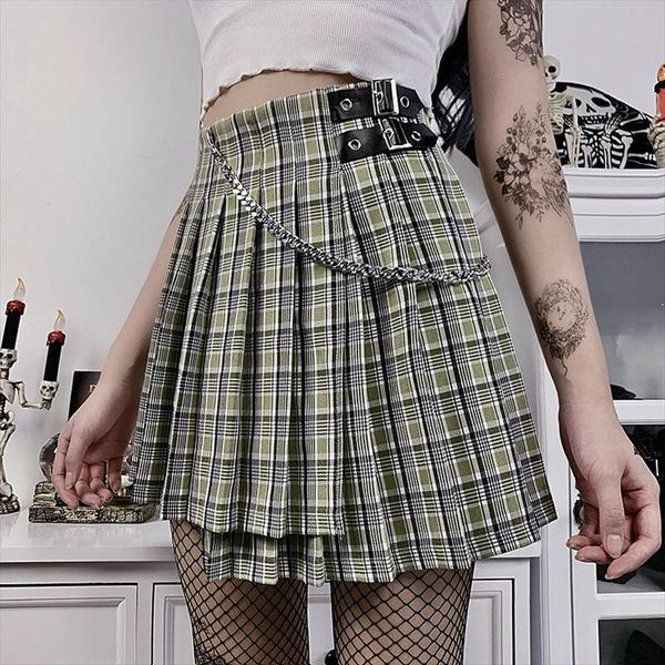 high waist plaid irregular prep style a line pleated mini skirt with chain women vintage party club gothic bodycon skirt, Black
high waist plaid irregular prep style a line pleated mini skirt with chain women vintage party club gothic bodycon skirt, Black