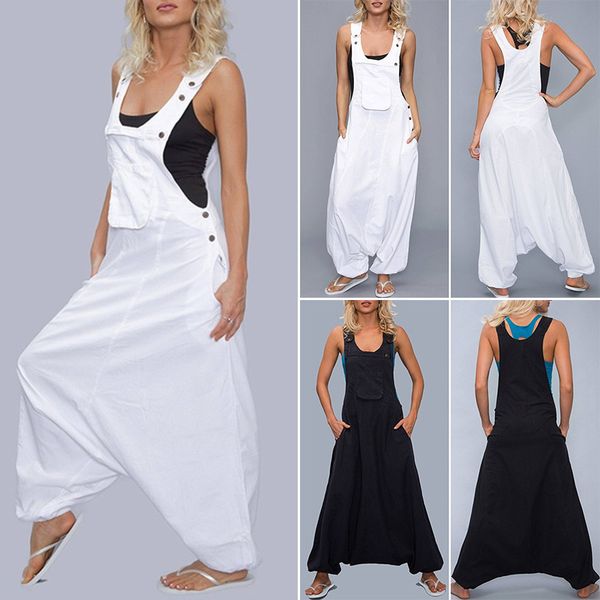 women casual loose sleeveless drop crotch overall jumpsuit bodysuit romper beach t200107, Black;white
women casual loose sleeveless drop crotch overall jumpsuit bodysuit romper beach t200107, Black;white