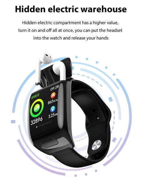 d8 tws with bluetooth and heart rate monitor, 2 in 1 men's smart watch