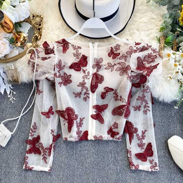embroidered butterfly flower mesh shirt elastic female o-neck long puff sleeve crop perspective zipper blouses shirts1, White
embroidered butterfly flower mesh shirt elastic female o-neck long puff sleeve crop perspective zipper blouses shirts1, White