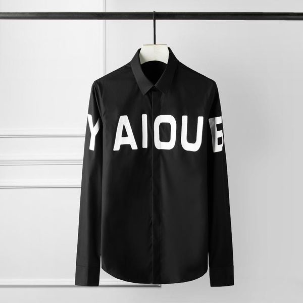 new men shirt luxury letter printing long sleeve mens shirts black white casual mens dress shirts plus size slim fit 4xl, White;black
new men shirt luxury letter printing long sleeve mens shirts black white casual mens dress shirts plus size slim fit 4xl, White;black