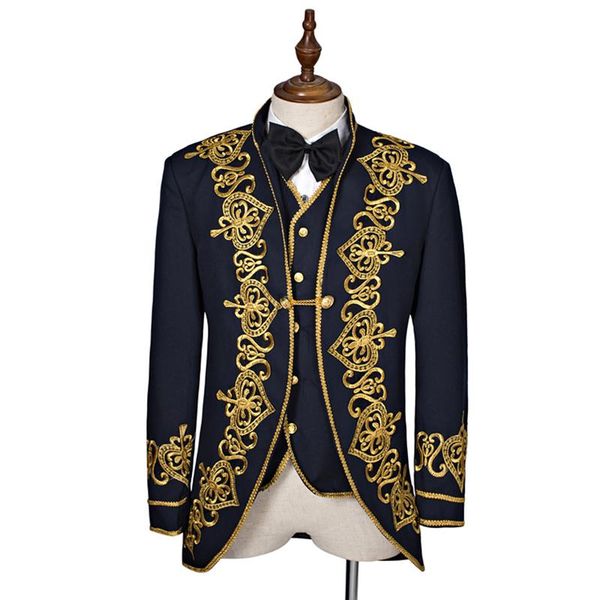 men's suits & blazers black suit long sleeve gold appliques stage singer performance costume (include jacket+vest+tie), White;black
men's suits & blazers black suit long sleeve gold appliques stage singer performance costume (include jacket+vest+tie), White;black