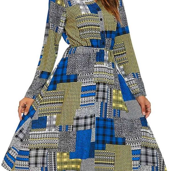 2020 women's bohemian print girls long sleeve button plaid shirt waist dress, Black;gray
2020 women's bohemian print girls long sleeve button plaid shirt waist dress, Black;gray