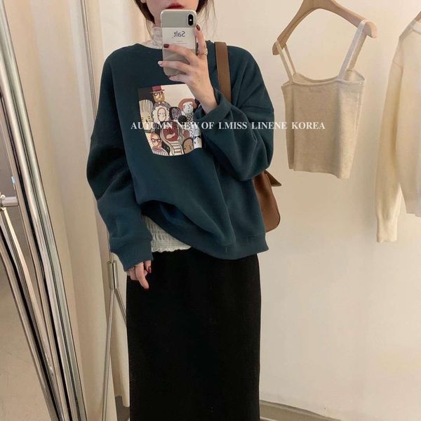 design sense insfall / winter 2020 foreign style aging plus plush funny printed chic crew neck sweater, Black
design sense insfall / winter 2020 foreign style aging plus plush funny printed chic crew neck sweater, Black