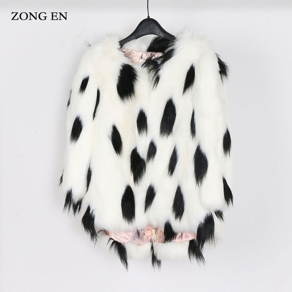 new women fashion generous winter fur faux coat fox fur short section white seven pointed sleeves loose cute style jacket 201110, Black