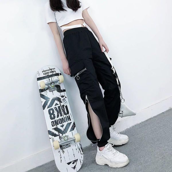 women fashion zipper cargo pants black elastic waist loose streetwear jogger trousers female plus size casual sport pants, Black;white
women fashion zipper cargo pants black elastic waist loose streetwear jogger trousers female plus size casual sport pants, Black;white