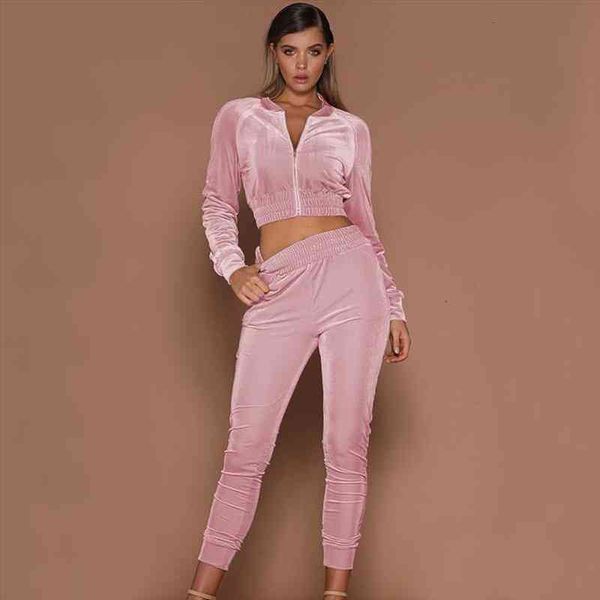 autumn winter velvet tracksuit women sweatsuit velour tracksuit crop set two piece outfits women sweat suit, White