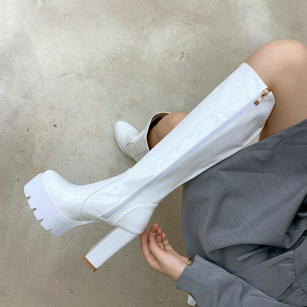 fashion whtie women boots platform high heel knee high long boots for women wide calf red zipper square shoes 43, Black
fashion whtie women boots platform high heel knee high long boots for women wide calf red zipper square shoes 43, Black