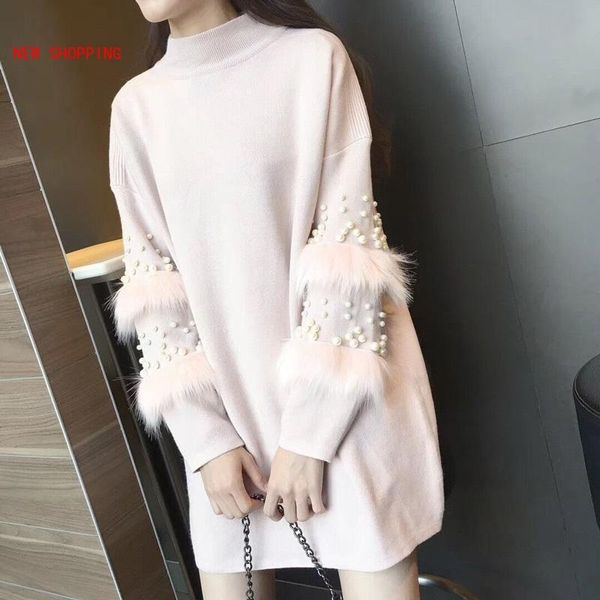 women's sweaters spring autumn winter women knitted pullovers sweater female long sleeve wool stitching faux rabbits fur beaded dress, White;black
women's sweaters spring autumn winter women knitted pullovers sweater female long sleeve wool stitching faux rabbits fur beaded dress, White;black