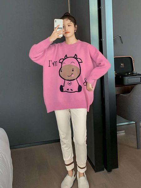autumn and winter thickened knitwear sweater pregnant women's long sleeve jacket loose cover belly pants two piece set, White
autumn and winter thickened knitwear sweater pregnant women's long sleeve jacket loose cover belly pants two piece set, White