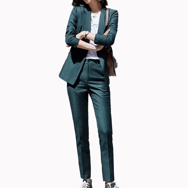 women's two piece pants business suit formal wear collar long sleeves plaid slim fit trousers zipper fashionable temperament work cloth, White
women's two piece pants business suit formal wear collar long sleeves plaid slim fit trousers zipper fashionable temperament work cloth, White
