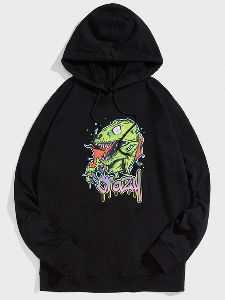men letter and dinosaur print drawstring hoodie w2e8#, Black
men letter and dinosaur print drawstring hoodie w2e8#, Black