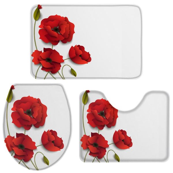 bath accessory set red poppy flower bathroom toilet cover mat pedestal rug non-slip accessories home doormat
bath accessory set red poppy flower bathroom toilet cover mat pedestal rug non-slip accessories home doormat