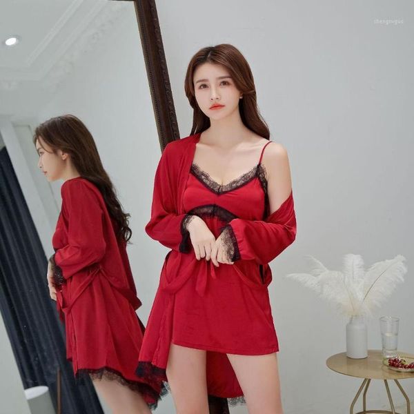 dark red sleep robe kimono sleepwear sets womens 2pcs strap suit casual spring home wear pajamas nightwear bath gown1, Black;red
dark red sleep robe kimono sleepwear sets womens 2pcs strap suit casual spring home wear pajamas nightwear bath gown1, Black;red