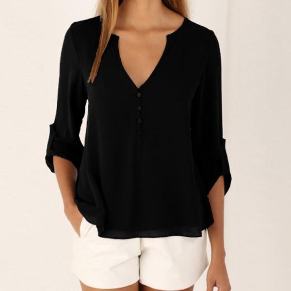 new casual slim long sleeve chiffon shirt deep v neck button slim waist blouse for women ladies plus size mujer, White
new casual slim long sleeve chiffon shirt deep v neck button slim waist blouse for women ladies plus size mujer, White