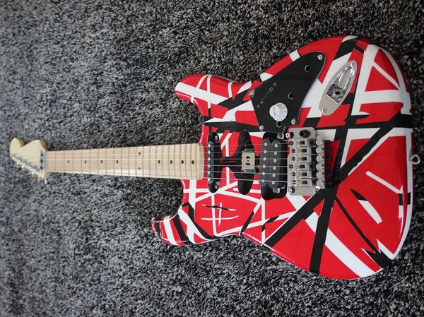 custom shop black white stripe red st electric guitar maple neck, floyd rose tremolo & locking nut
custom shop black white stripe red st electric guitar maple neck, floyd rose tremolo & locking nut