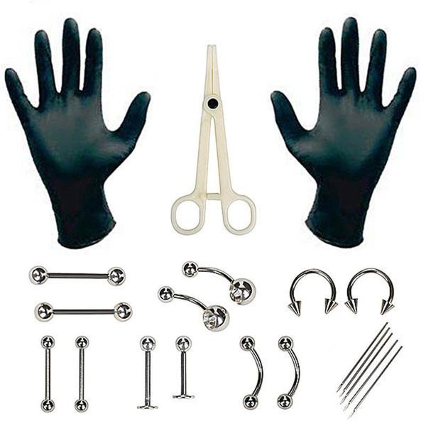 20pcs/set ear cartilage piercing kit tool nose tongue belly dermal piercing needles septum ear gauge clamp gloves body jewelry q jllelq, Silver
20pcs/set ear cartilage piercing kit tool nose tongue belly dermal piercing needles septum ear gauge clamp gloves body jewelry q jllelq, Silver