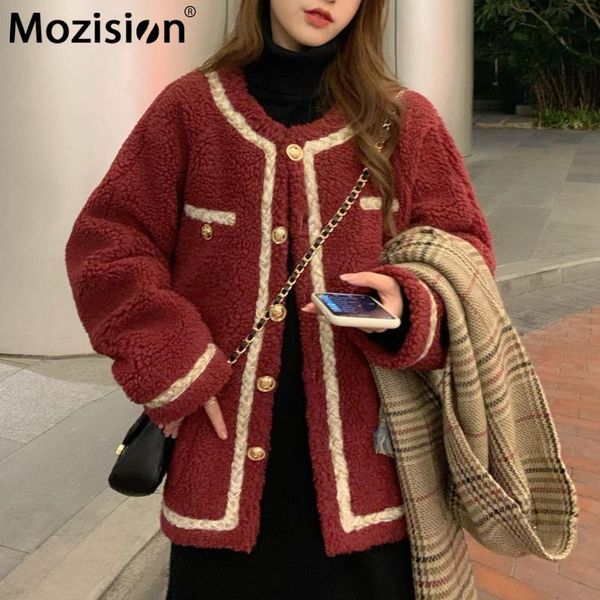 mozision 2021 chic patchwork thick lamb wool coat women's o neck single breasted loose coats ladies casual warm woolen coat, Black
mozision 2021 chic patchwork thick lamb wool coat women's o neck single breasted loose coats ladies casual warm woolen coat, Black