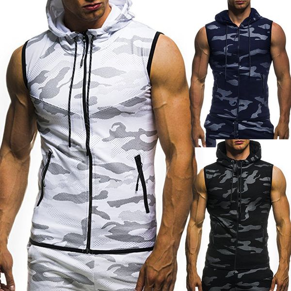 summer new camouflage zipper casual slim sleeveless hooded men's wear, Black;white
summer new camouflage zipper casual slim sleeveless hooded men's wear, Black;white