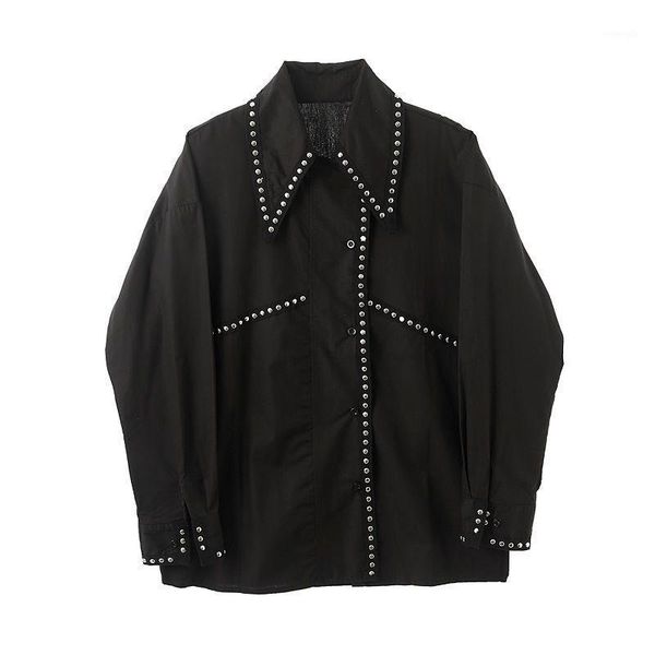 ewq / men's wear fashion personalized rivet contrast color ribbon niche long-sleeved shirt oversized vintage new 9y32371, White;black
ewq / men's wear fashion personalized rivet contrast color ribbon niche long-sleeved shirt oversized vintage new 9y32371, White;black