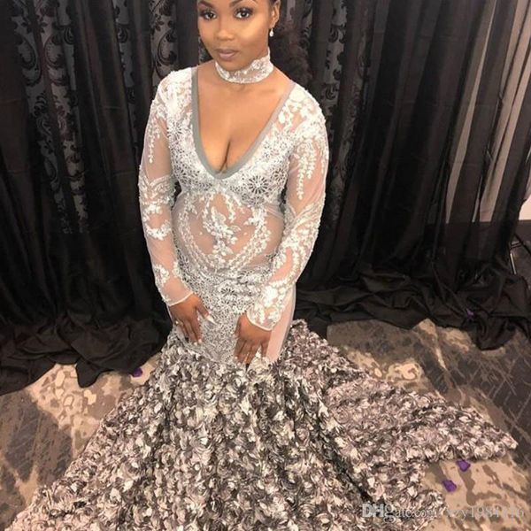 illusion mermaid prom dress stunning long sleeves deep v-neck 3d rose train formal evening wear vestidos de fiesta, Black
illusion mermaid prom dress stunning long sleeves deep v-neck 3d rose train formal evening wear vestidos de fiesta, Black