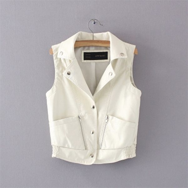 casual women autumn winter vest pu black white motorcycle style female coat vest turn down collar lady crop 201102
casual women autumn winter vest pu black white motorcycle style female coat vest turn down collar lady crop 201102