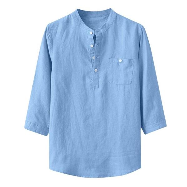 men's casual shirts baggy cotton linen solid three quarter sleeve pocket stand collar chemise homme manche court a40, White;black
men's casual shirts baggy cotton linen solid three quarter sleeve pocket stand collar chemise homme manche court a40, White;black