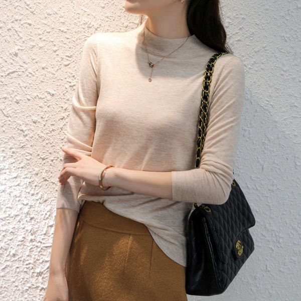 autumn 2020 new versatile half high collar long sleeve undercoat woolen women's sweater, White;black
autumn 2020 new versatile half high collar long sleeve undercoat woolen women's sweater, White;black