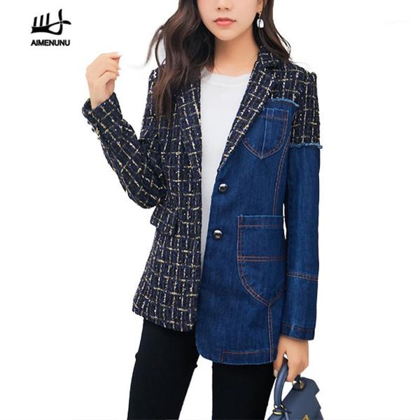 aimenunu patchwork denim women's suit long sleeve asymmetrical plaid blazer coat women plus size 2019 spring autumn fashion1, White;black
aimenunu patchwork denim women's suit long sleeve asymmetrical plaid blazer coat women plus size 2019 spring autumn fashion1, White;black