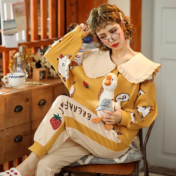 2021 new women's pajamas spring cartoons cotton pyjamas long sleeve house suit single-breasted female homewear sleep vlpn, White
2021 new women's pajamas spring cartoons cotton pyjamas long sleeve house suit single-breasted female homewear sleep vlpn, White