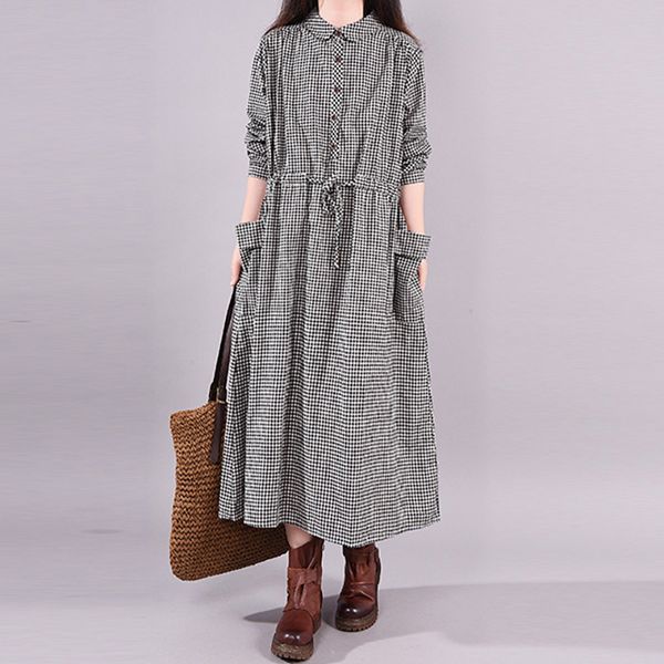 classic plaid dress polo neck long sleeve cotton and linen dressed in autumn belt to mid-length retro line dressed in h0094, Black;gray
classic plaid dress polo neck long sleeve cotton and linen dressed in autumn belt to mid-length retro line dressed in h0094, Black;gray