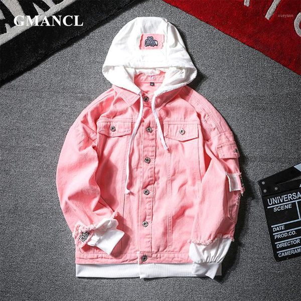 men women 2021 new spring fake two pieces stitching pink ripped hooded denim jeans jacket hip hop swag loose holes casual coats1, Black;brown
men women 2021 new spring fake two pieces stitching pink ripped hooded denim jeans jacket hip hop swag loose holes casual coats1, Black;brown