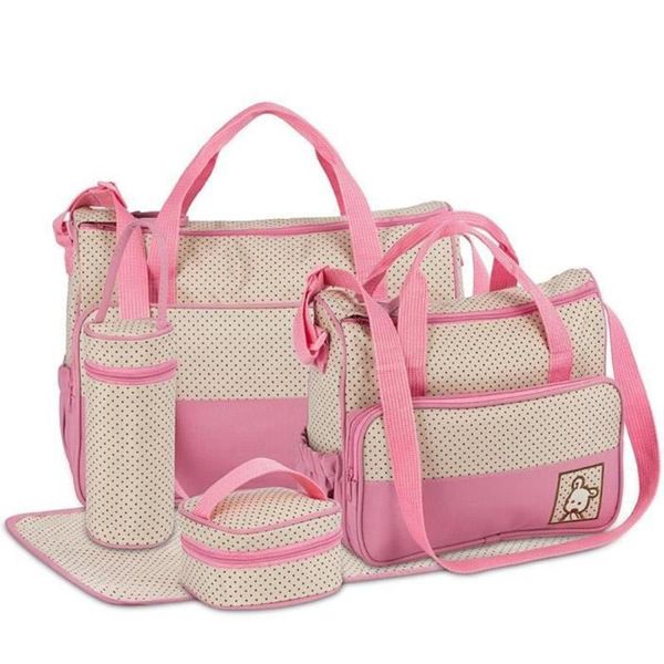 5pcs/set Baby Care Baby Diaper Set Large Capacity Bag Stroller Mummy Maternity Nappy Bags Nappy Changing Bag Handbag Set