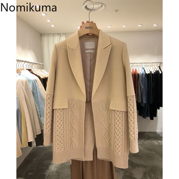 nomikuma knitted patchwork woolen blazer coat korean notched collar long sleeve suit jacket 2020 autumn women blazers lj201214, White;black
nomikuma knitted patchwork woolen blazer coat korean notched collar long sleeve suit jacket 2020 autumn women blazers lj201214, White;black