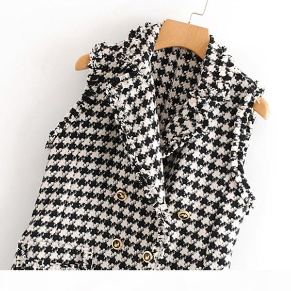 vintage double breasted frayed tweed mini dress women fashion lapel collar sleeveless plaid dresses casual vestidos mujer q190523, Black;pink
vintage double breasted frayed tweed mini dress women fashion lapel collar sleeveless plaid dresses casual vestidos mujer q190523, Black;pink