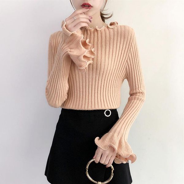 aossviao 2020 autumn winter sweet chic cute knitted shirts women ruffles good elasticity pullovers flare sleeve sweaters, White;black
aossviao 2020 autumn winter sweet chic cute knitted shirts women ruffles good elasticity pullovers flare sleeve sweaters, White;black