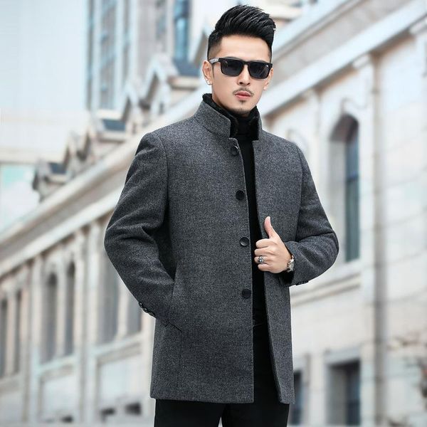middle aged and old men's woolen coat men's medium and long thick mink collar down inner liner double face woolen coat, Black
middle aged and old men's woolen coat men's medium and long thick mink collar down inner liner double face woolen coat, Black