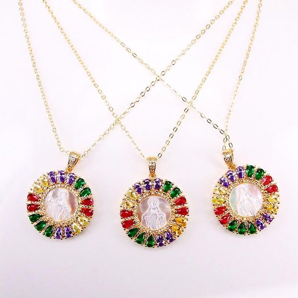 6pcs, gold filled colorful zirconia fashion cz micro pave mother of pearl shell jesus/ mary of virgin pendant necklace, Silver
6pcs, gold filled colorful zirconia fashion cz micro pave mother of pearl shell jesus/ mary of virgin pendant necklace, Silver