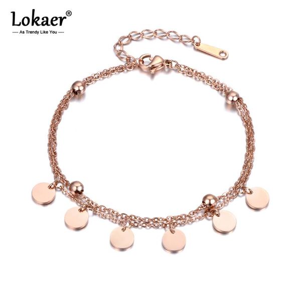 link, chain lokaer bohemia stainless steel charm bracelets jewelry double layers 6 round disc rose gold color cute bracelet for girls b18180, Black
link, chain lokaer bohemia stainless steel charm bracelets jewelry double layers 6 round disc rose gold color cute bracelet for girls b18180, Black