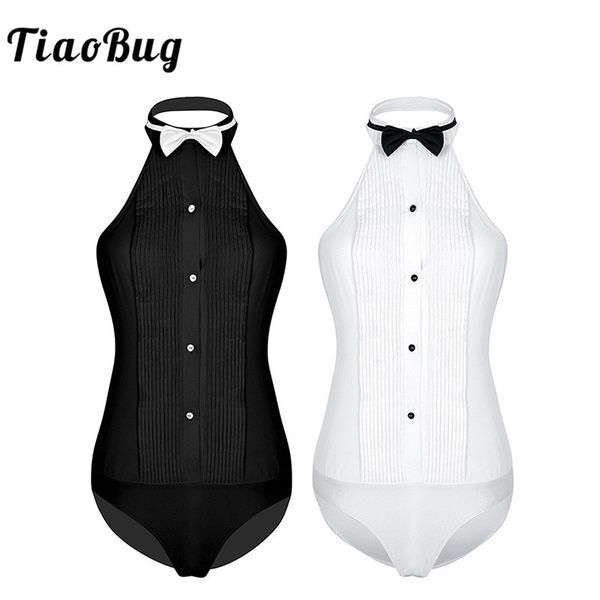 tiaobug women sleeveless halter wing tip collar backless tuxedo shirt bodysuit with bow tie ladies party jumpsuit y200422, Black;white
tiaobug women sleeveless halter wing tip collar backless tuxedo shirt bodysuit with bow tie ladies party jumpsuit y200422, Black;white