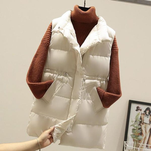 women's vests waist drawstring 2021 fashion slim fit long vest women thicken cotton padded winter sleeveless jacket waistcoat, Black;white 
women's vests waist drawstring 2021 fashion slim fit long vest women thicken cotton padded winter sleeveless jacket waistcoat, Black;white