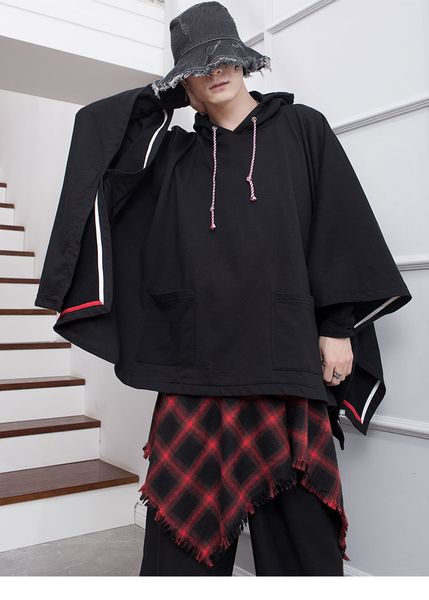 sweatshirt men 2020 spring loose ins hooded hong kong style hip-hop street korean style cloak shawl cloak bat shirt, Black 
sweatshirt men 2020 spring loose ins hooded hong kong style hip-hop street korean style cloak shawl cloak bat shirt, Black