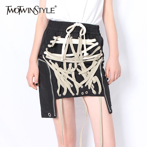 twotwinstyle lace up bowknot elastic high waist streetwear skirts for women hollow out irregular hem skirt female new 2020 q1209, Black
twotwinstyle lace up bowknot elastic high waist streetwear skirts for women hollow out irregular hem skirt female new 2020 q1209, Black