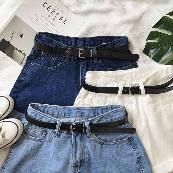 summer with belt high waist loose casual slim denim women jeans mujer femme korea shorts y200822, White;black
summer with belt high waist loose casual slim denim women jeans mujer femme korea shorts y200822, White;black