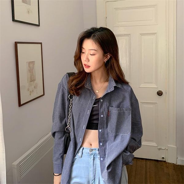 women's blouses & shirts plaid mid-length autumn 2021 korean loose thin retro hong kong style chic for female, White
women's blouses & shirts plaid mid-length autumn 2021 korean loose thin retro hong kong style chic for female, White